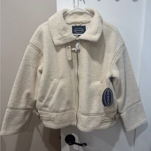 Scoop Women's Sherpa Zip Jacket Cream Ivory Faux Sherling Moto Style Size Medium